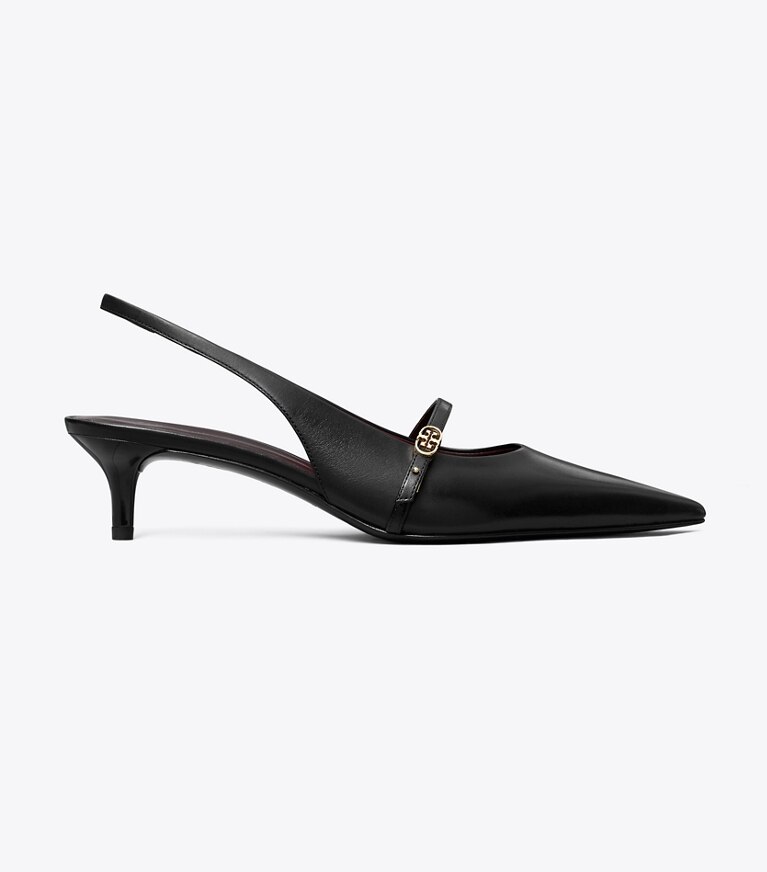 Tory Burch designer heels Mary Jane Slingback mit Doppel-T, Schnalle und Absatz in PERFECT BLACK / PERFECT BLACK side