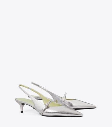 Tory Burch designer heels Mary Jane Slingback mit Doppel-T und Schnalle in SILVER angle