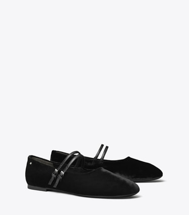 Tory Burch designer flats Mary Jane Two-Band Ballet in PERFECT BLACK angle