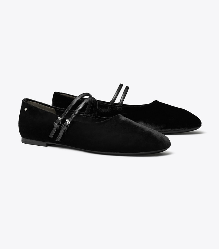 Tory Burch designer flats Mary Jane Two-Band Ballet in PERFECT BLACK angle