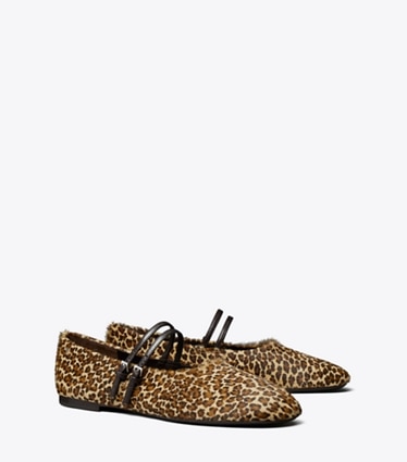 Tory Burch designer flats Mary Jane Two-Band Ballet in LEOPARD MULTI angle