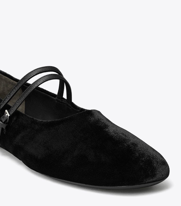 Tory Burch designer flats Mary Jane Two-Band Ballet in PERFECT BLACK angle
