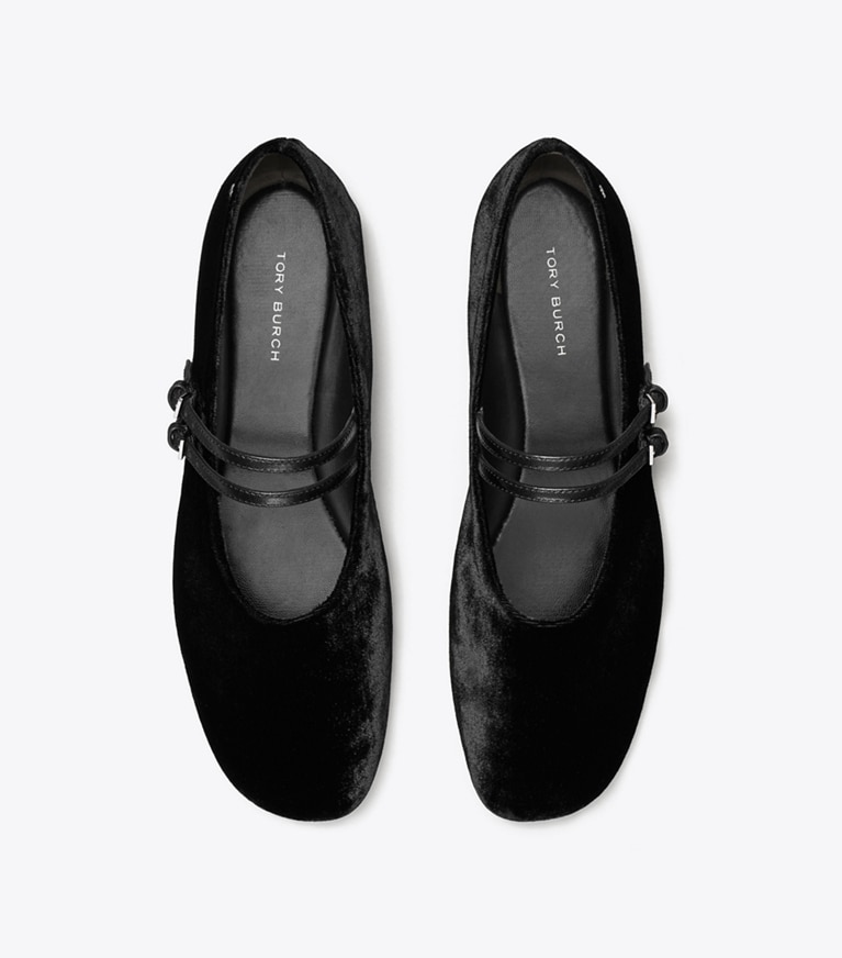 Tory Burch designer flats Mary Jane Two-Band Ballet in PERFECT BLACK angle