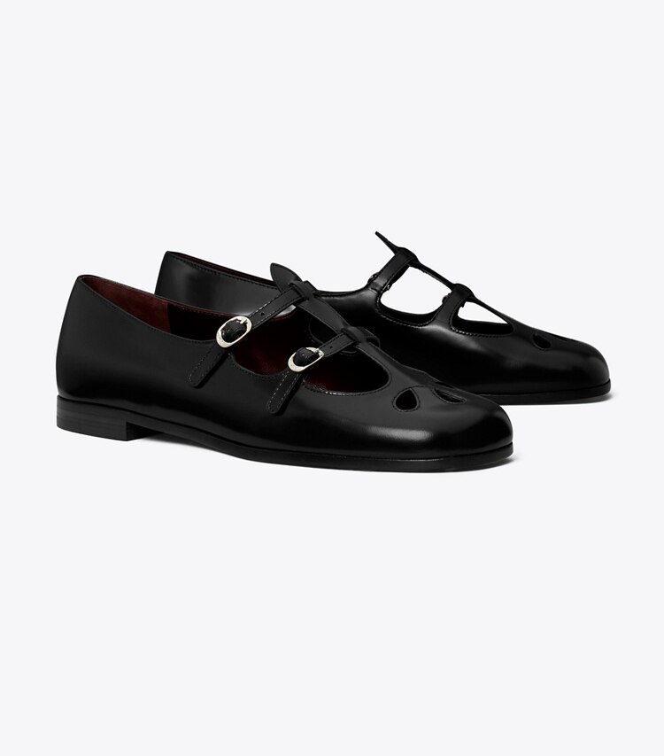 Tory Burch diseñador zapatos planos Mary Jane violeta en BLACK ángulo