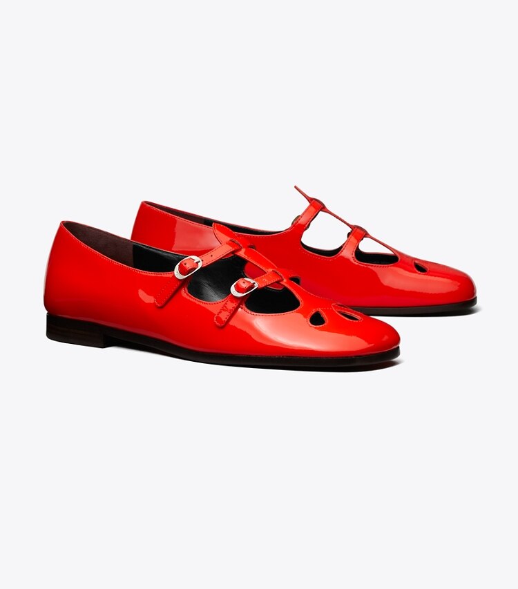 Tory Burch diseñador zapatos planos Mary Jane violeta en BLAZING RED ángulo