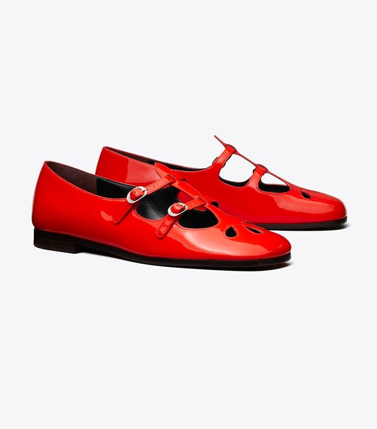 Tory Burch diseñador zapatos planos Mary Jane violeta en BLAZING RED ángulo