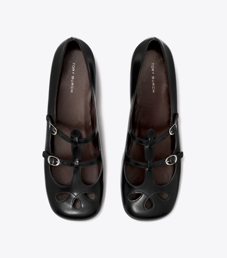 Tory Burch diseñador zapatos planos Mary Jane violeta en BLACK vista superior