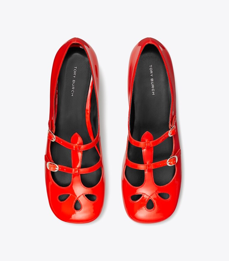 Tory Burch diseñador zapatos planos Mary Jane violeta en BLAZING RED vista superior