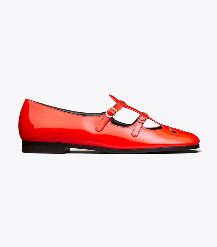 Tory Burch diseñador zapatos planos Mary Jane violeta en BLAZING RED lateral