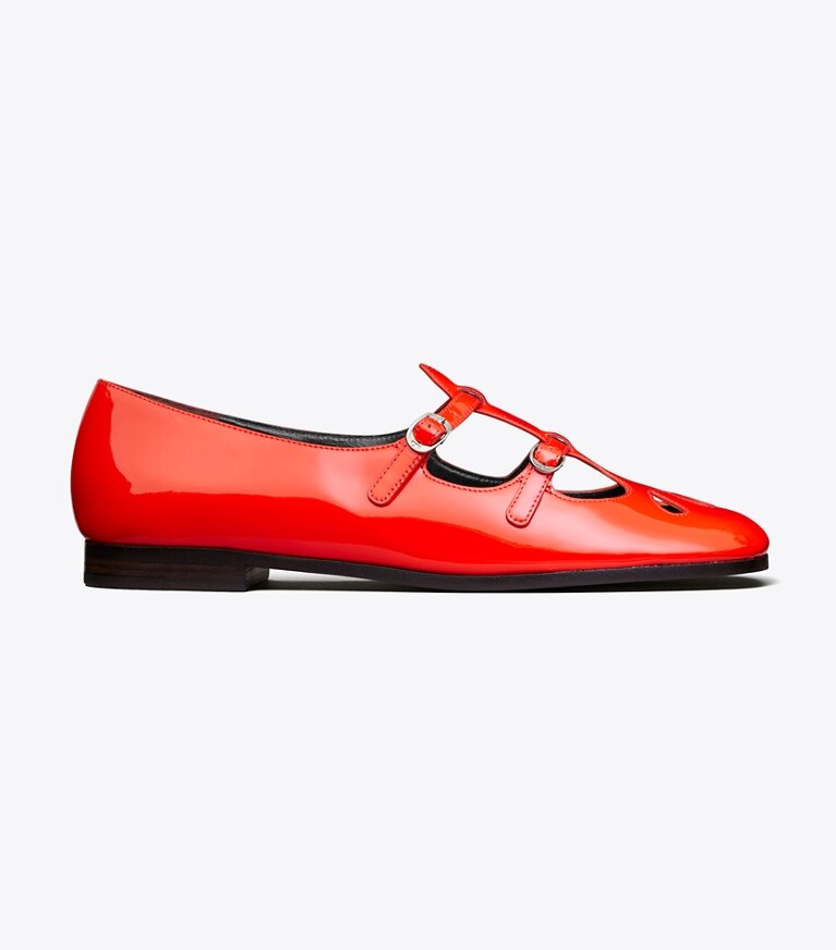 Tory Burch diseñador zapatos planos Mary Jane violeta en BLAZING RED lateral