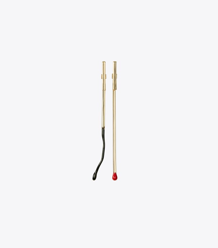 Tory Burch designer earrings Matchstick Earring in GOLD / Red / Black front