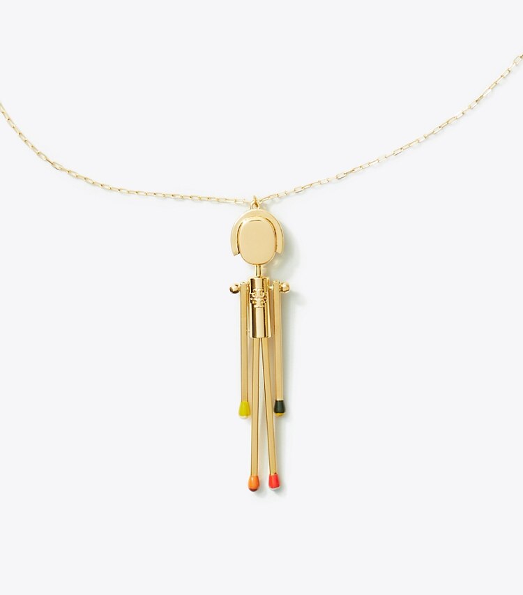 Tory Burch designer necklaces Matchstick Person Pendant in Tory Gold detail