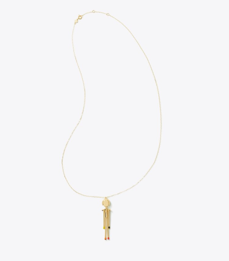 Tory Burch designer necklaces Matchstick Person Pendant in Tory Gold front