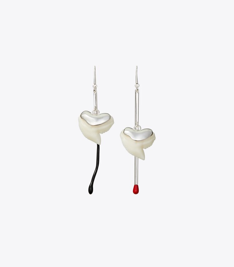 Tory Burch designer earrings Matchstick Shark Tooth Earring in Tory Silver / Ivory / Black front