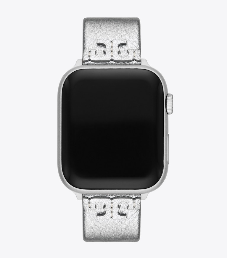 Tory Burch designer watches tory track smart watches McGraw Band for Apple Watch®, Metallic Leather in SILVER front