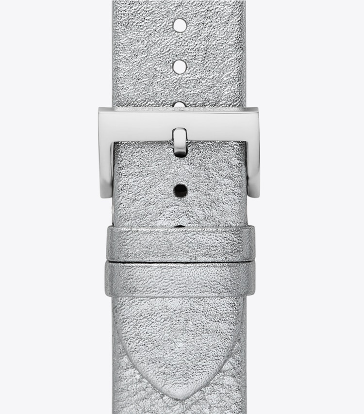 Tory Burch designer watches tory track smart watches McGraw Band for Apple Watch®, Metallic Leather in SILVER packable reversible