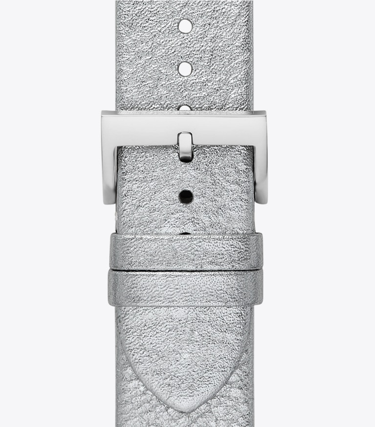 Tory Burch designer watches tory track smart watches McGraw Band for Apple Watch®, Metallic Leather in SILVER front