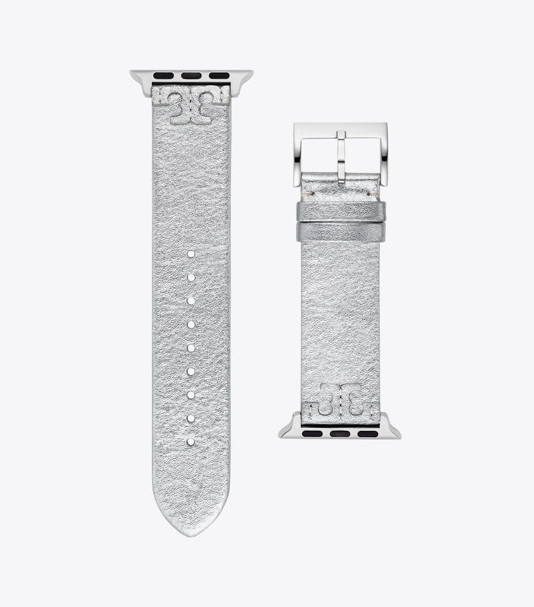 Tory Burch designer watches tory track smart watches McGraw Band for Apple Watch®, Metallic Leather in SILVER front