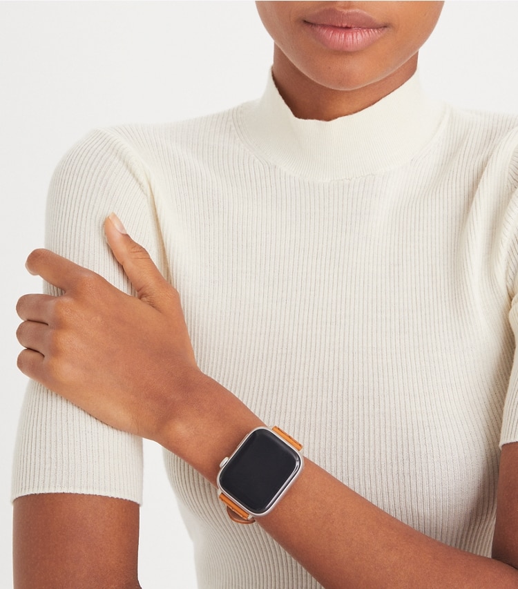 Tory Burch designer watches tory track smart watches McGraw Band for Apple Watch® in CAMELLO accessory on model