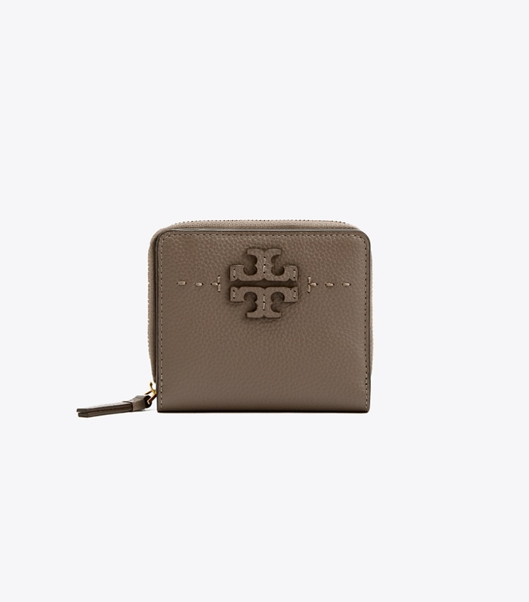 Tory Burch designer wallets McGraw Bi-Fold Wallet in Silver Maple front