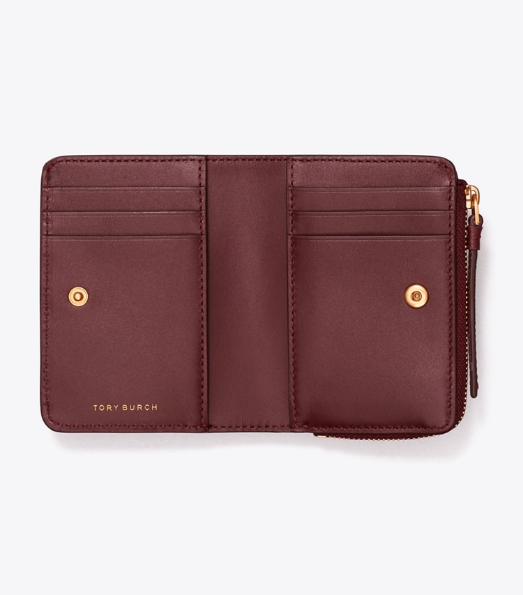 Tory Burch designer wallets McGraw Bi-Fold Wallet in Muscadine overhead
