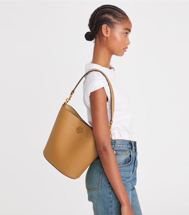 Tory Burch designer hobo bags McGraw Bucket Bag in Tiramisu angle