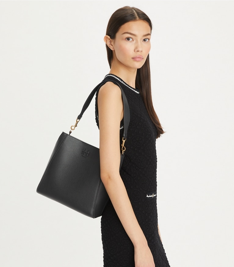 Tory Burch designer hobo bags McGraw Bucket Bag in Black angle