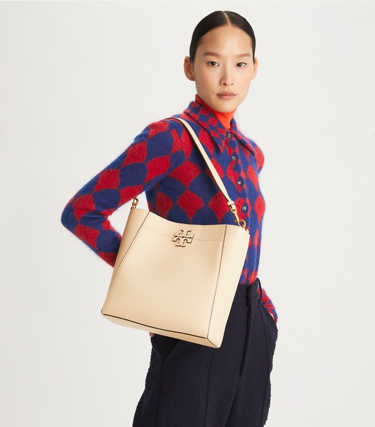 Tory Burch designer hobo bags McGraw Bucket Bag in BRIE angle