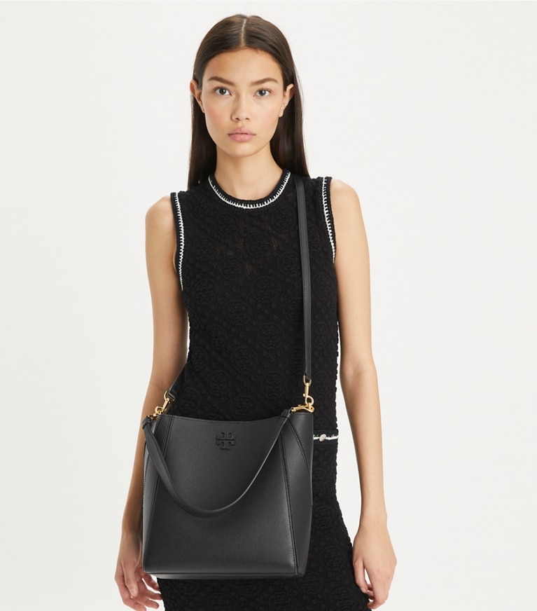 Tory Burch designer hobo bags McGraw Bucket Bag in Black angle