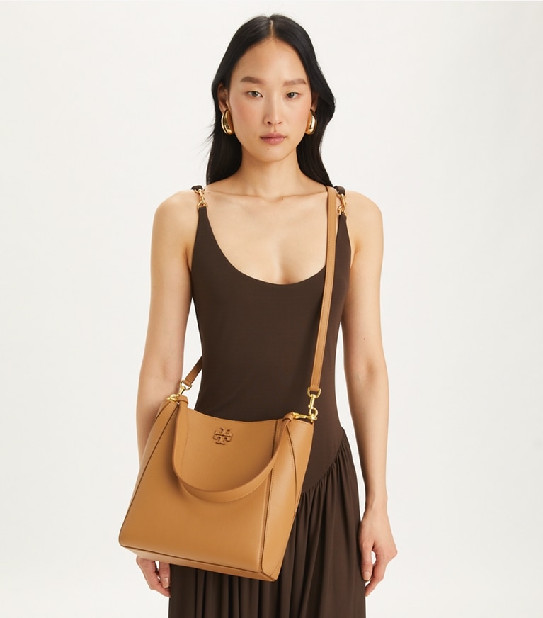 Tory Burch designer hobo bags McGraw Bucket Bag in Tiramisu angle