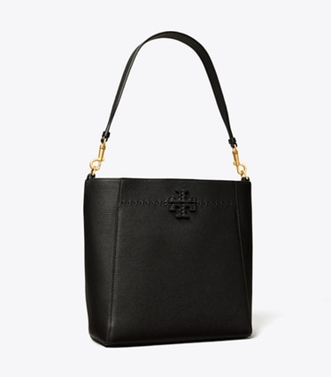 Tory Burch designer hobo bags McGraw Bucket Bag in Black angle