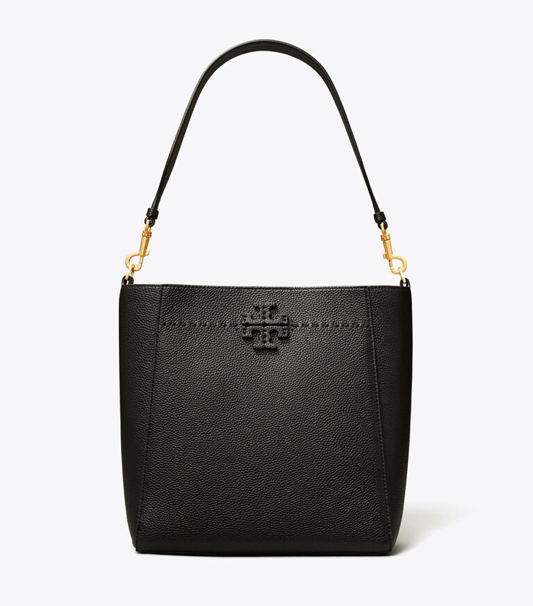 Tory Burch designer hobo bags McGraw Bucket Bag in Black angle