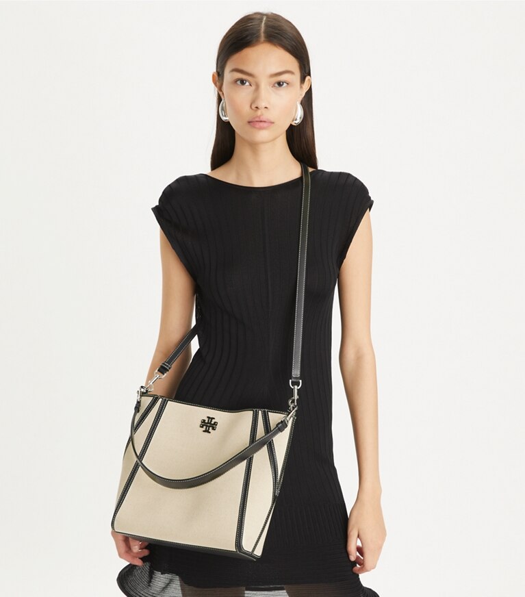 Tory Burch designer hobo bags McGraw Canvas Bucket Bag in Natural Multi angle
