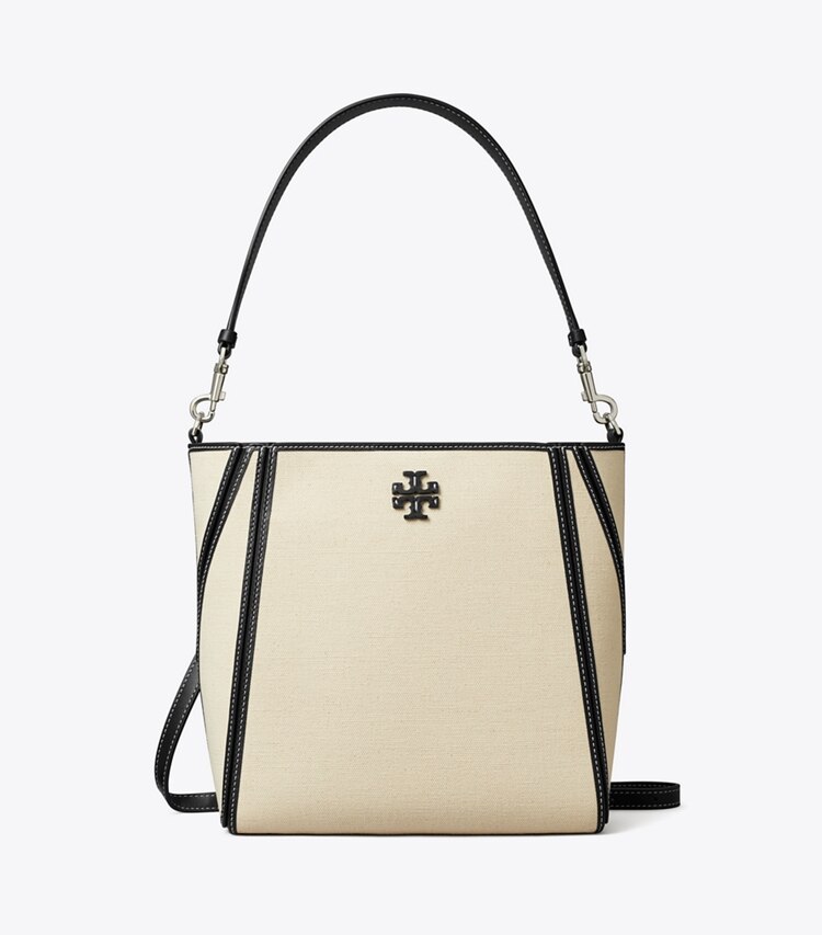 Tory Burch designer hobo bags McGraw Canvas Bucket Bag in Natural Multi front