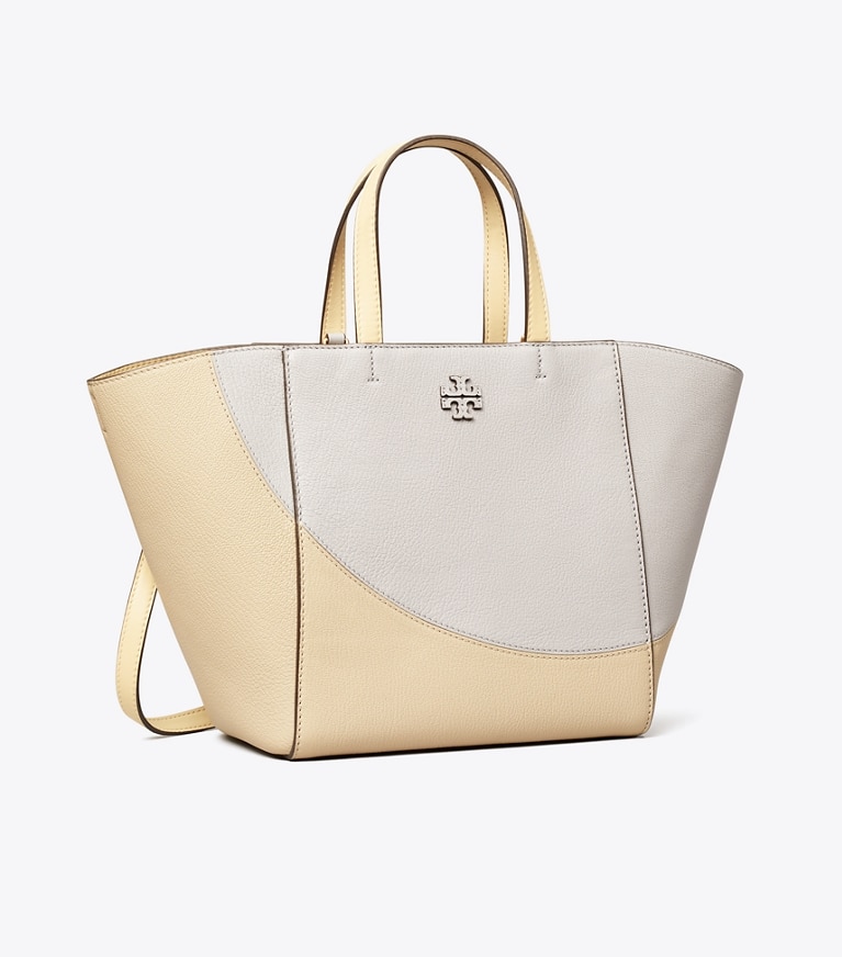 Tory Burch designer satchels McGraw Colorblock Carryall in Bay Gray Multi angle