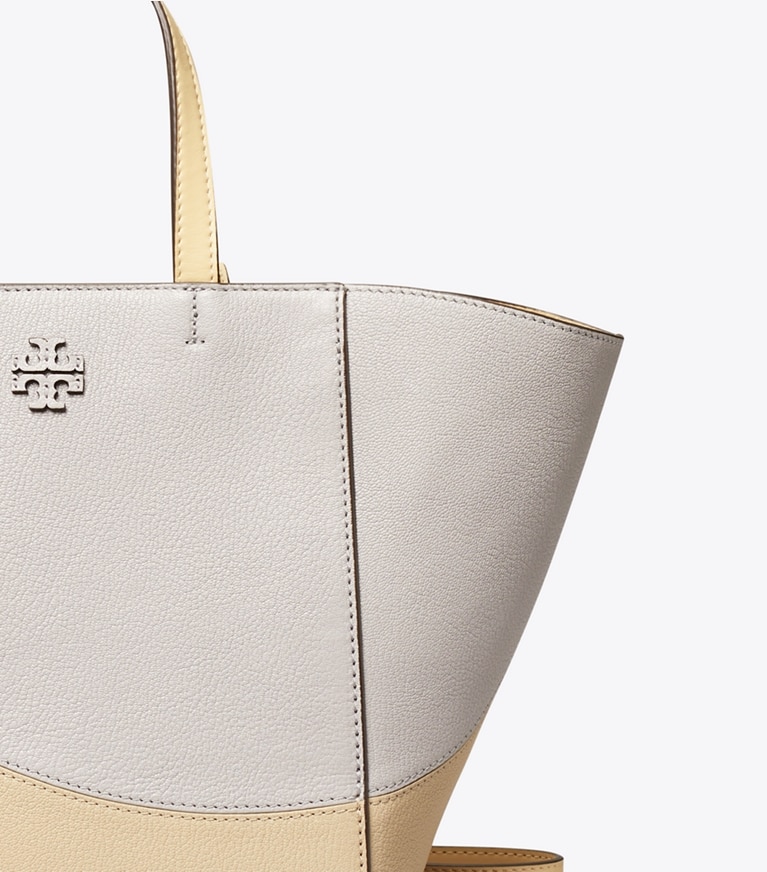 Tory Burch designer satchels McGraw Colorblock Carryall in Bay Gray Multi angle