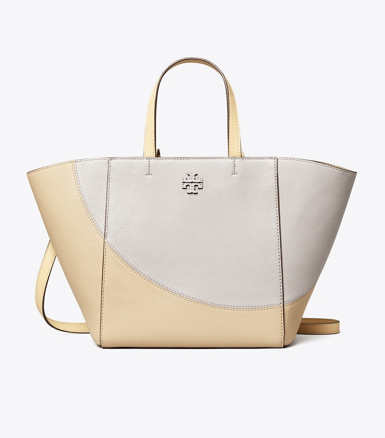 Tory Burch designer satchels McGraw Colorblock Carryall in Bay Gray Multi angle