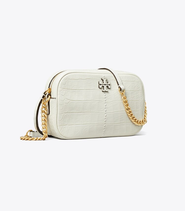 Tory Burch designer crossbody bags McGraw Croc Embossed Camera Bag in Optic White angle