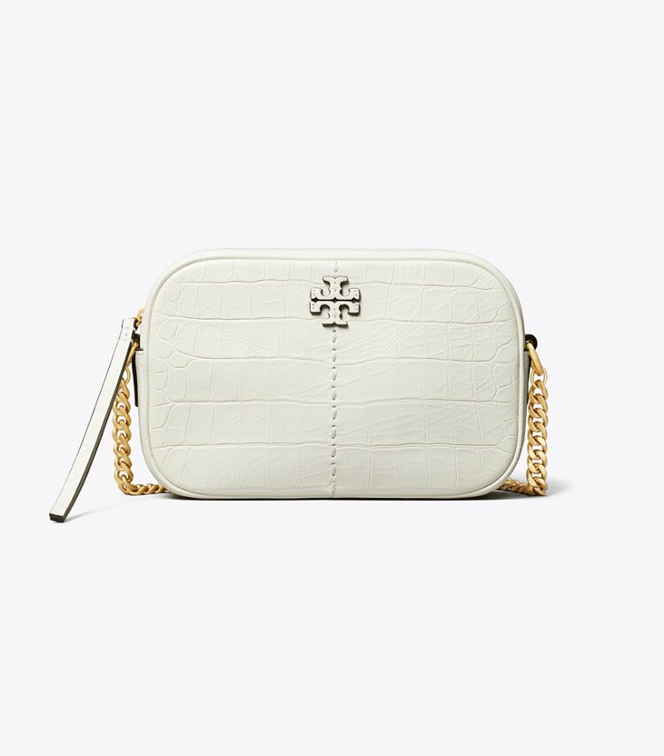 Tory Burch designer crossbody bags McGraw Croc Embossed Camera Bag in Optic White front