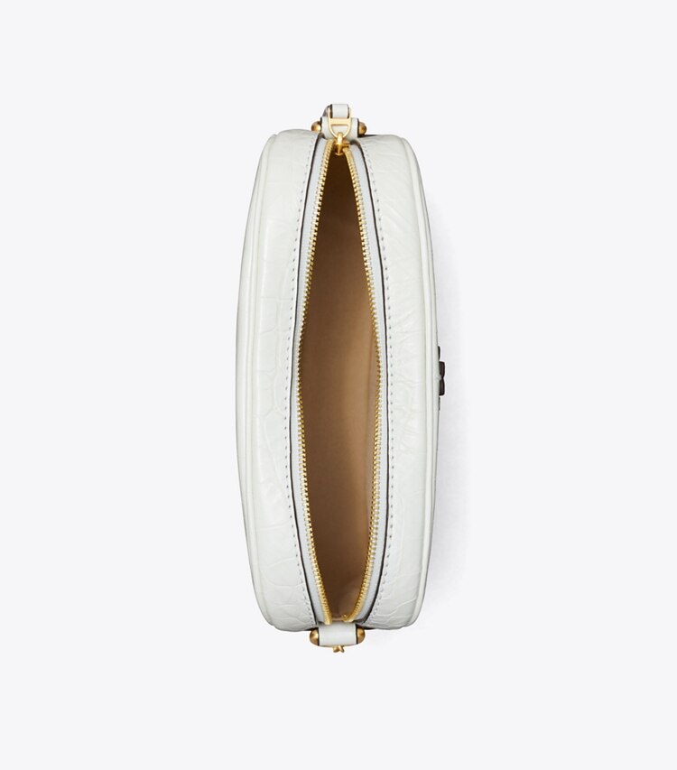 Tory Burch designer crossbody bags McGraw Croc Embossed Camera Bag in Optic White overhead