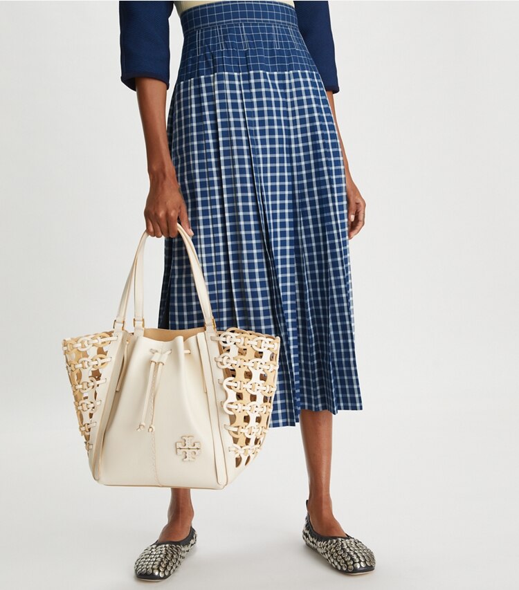 Tory Burch designer satchels McGraw Die-Cut Dragonfly, Oversized in NEW IVORY accessory on model