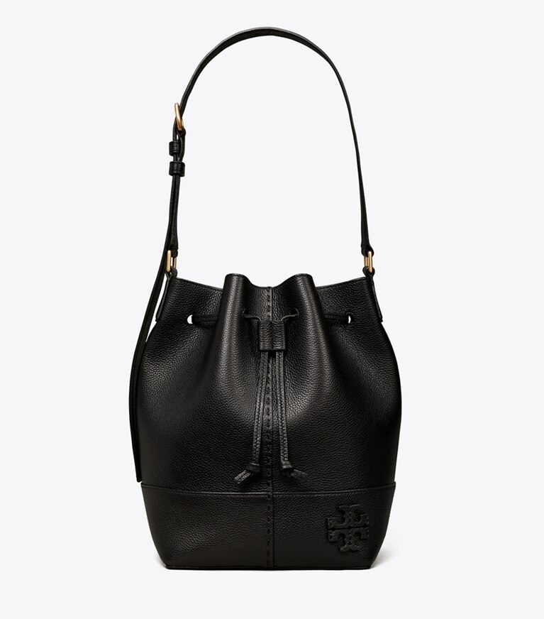 Tory Burch designer crossbody bags McGraw Drawstring Bucket Bag in Black angle