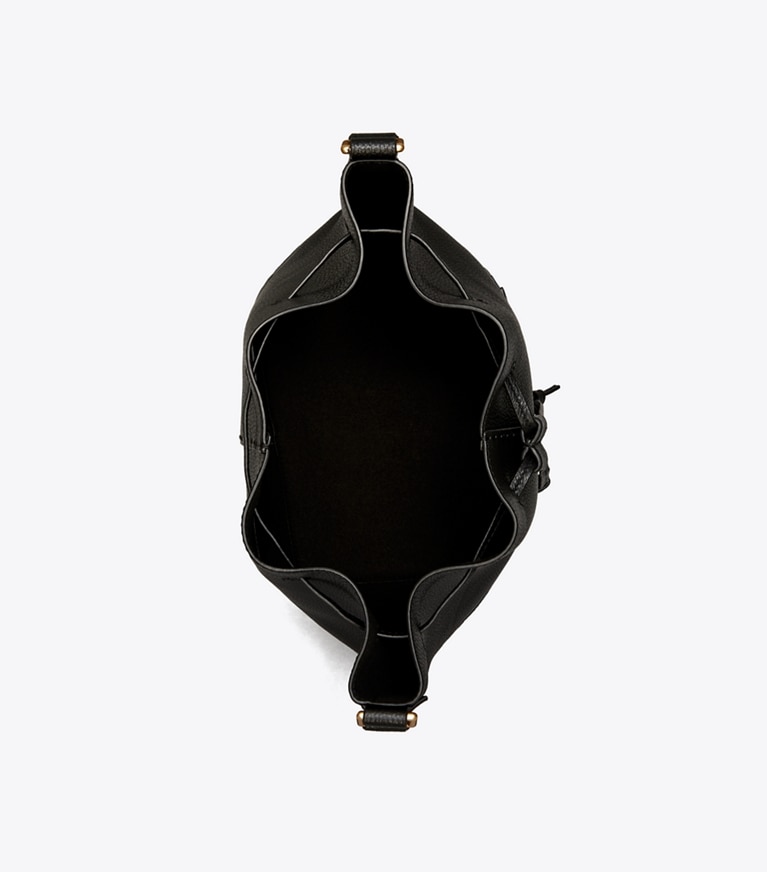 Tory Burch designer crossbody bags McGraw Drawstring Bucket Bag in Black angle