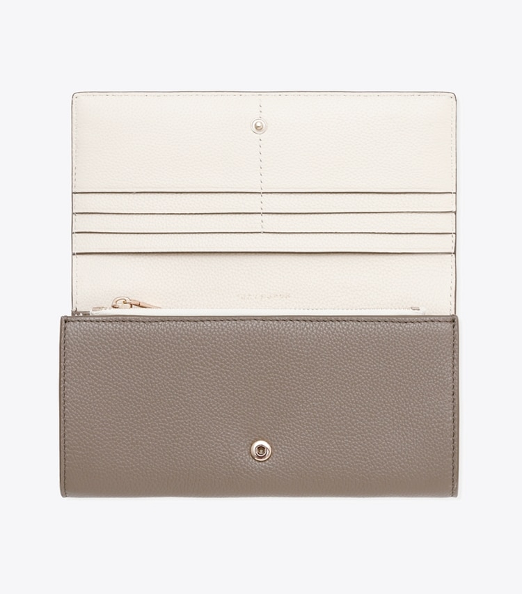 Tory Burch designer 財布 マックグロー エンベロープ ウォレット in Silver Maple オーバーヘッド