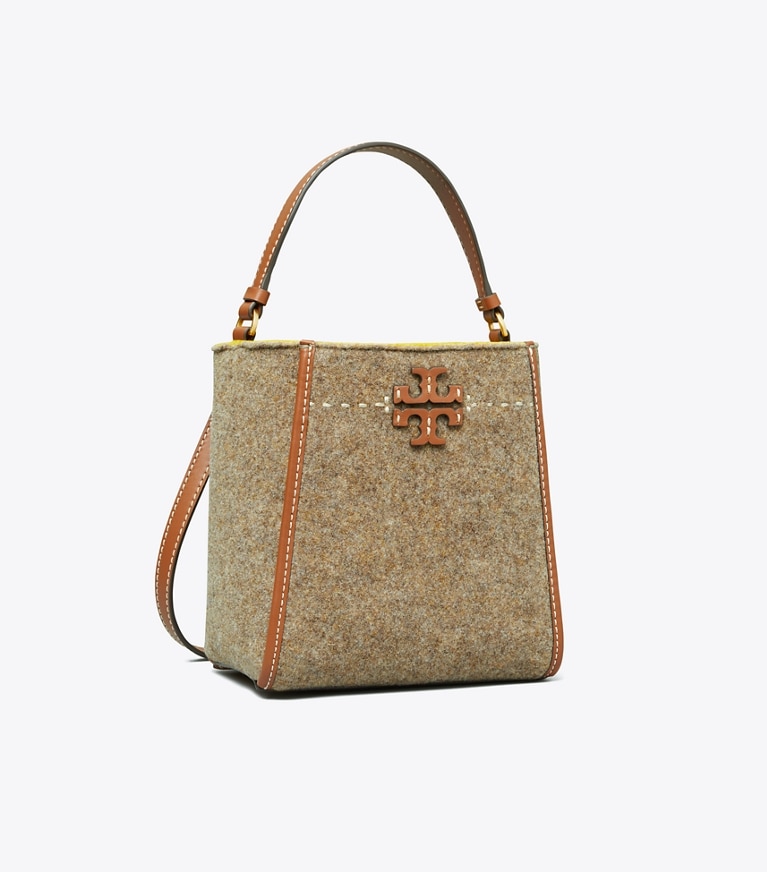Tory Burch designer crossbody bags McGraw Felt Small Bucket Bag in Classic Taupe angle