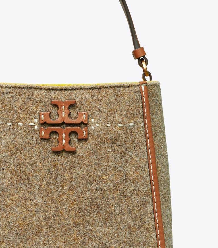 Tory Burch designer crossbody bags McGraw Felt Small Bucket Bag in Classic Taupe angle