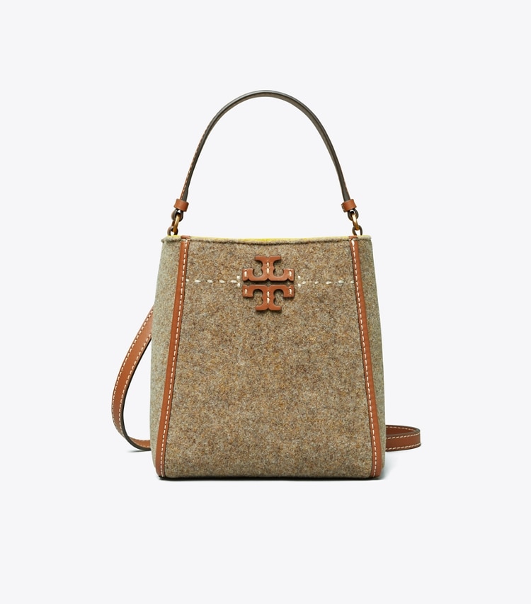 Tory Burch designer crossbody bags McGraw Felt Small Bucket Bag in Classic Taupe front