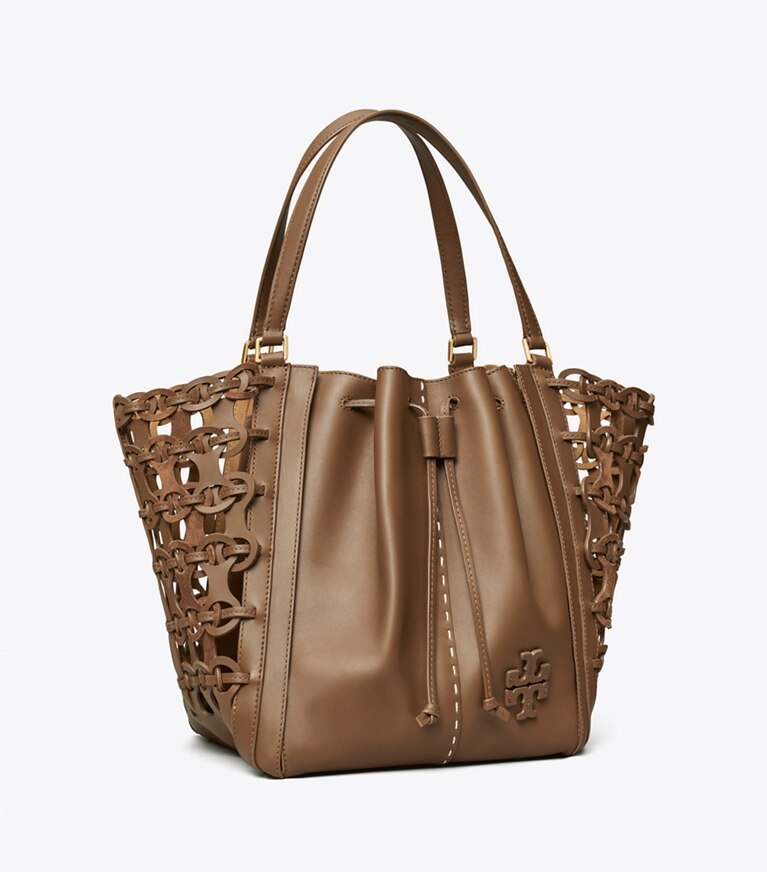 Tory Burch designer sac à main McGraw Libellule à découpes, surdimensionné dans Roasted Coffee angle