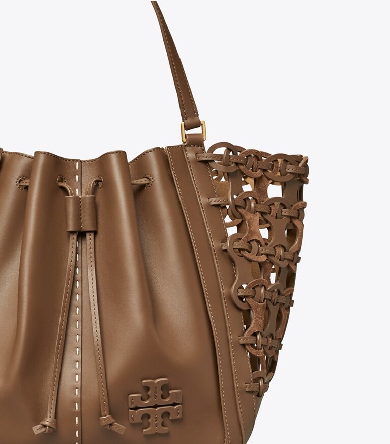 Tory Burch designer sac à main McGraw Libellule à découpes, surdimensionné dans Roasted Coffee détails