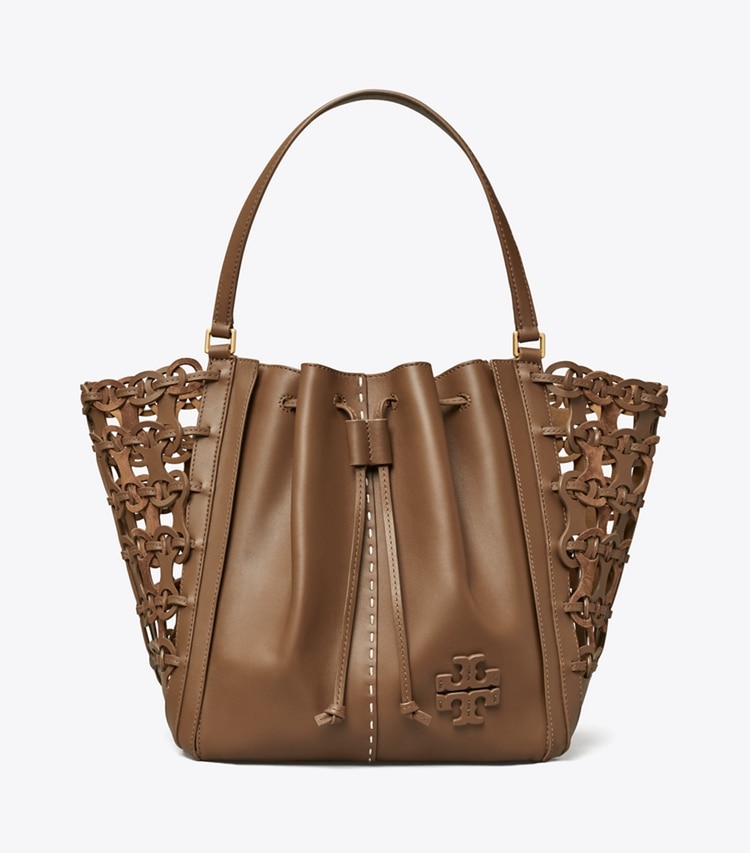 Tory Burch designer sac à main McGraw Libellule à découpes, surdimensionné dans Roasted Coffee de face